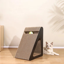Load image into Gallery viewer, 2-in-1 Cat Scratcher Triangle Toy with Spinning Balls – Sturdy Corrugated Cardboard Anti-Scratch Board for Stress Relief &amp; Indoor Play

