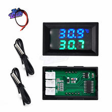 Load image into Gallery viewer, DC 4-28V 5V 12V 0.28 inch LED Display Dual Voltmeter Digital Temperature Sensor Thermometer With NTC 10K 3950 Probe Cable
