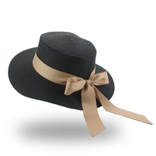Load image into Gallery viewer, Elegant Adult Bucket Hat Beach Summer Straw Hats for Women Beach Sun Straw Hat Wide Luxury Comfortable Hat  Flat Top Ribbon Bowknot Elegant Luxury Women Summer Hat 56-58cm
