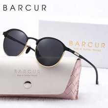 Load image into Gallery viewer, BARCUR Retro Polarized Fashionable Women’s Sunglasses – Elegant Black Circular Metal Frame UV400 Protection Stylish Travel Eyewear with Personalized Gift Packaging for Summer Days Girls and Women
