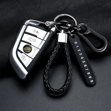 Load image into Gallery viewer, Trendy DIY Mobile Phone Number Plate Pendant Keychain for Men Punk Simple Woven Leather Rope Anti-lost Car Key Chain Accessories
