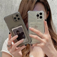将图片加载到图库查看器，Transparent Card Slot Holder Case for iPhone 13 11 12 14 Pro Max Mini Clear Shockproof Soft Wallet Cover Clear Phone Case with Card Holder Slim Protective Soft Shock Absorbing Case with Card Holder
