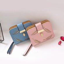Load image into Gallery viewer, Fashion Women's Purse Short Zipper Wallet Women Leather 2023 Luxury Brand Small Women Wallets Clutch Bag With Hollow Out Leaves
