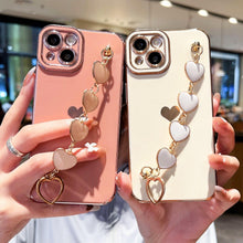 Load image into Gallery viewer, Luxury Love Heart Elegant Sparkle Case With Chain Bracelet Strap Soft Protective Bumper Cover Compatible with iPhone  Bracelet soft case for iPhone 12 Pro Max 11 pro max X XS XR 7 8 Plus Stylish Phone Cover
