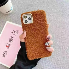 Load image into Gallery viewer, Fashion Teddy Plush Soft Phone Case for iPhone 13 12 11 Pro Max XS Max XR X SE Furry fluffy Warm Cover for iPhone 6 7 8 Plus Furry Plush Design Soft Silicone Bumper Fashion Fluffy Fur Warm Protective Back Cover
