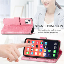 Load image into Gallery viewer, Luxury Pink Butterfly Flower Wallet Flip Case For iPhone 14 Pro Max 13 12 Classic Simple Leather Wallet Case with Card Holder Kickstand Wrist Strap Flip Cover for iPhone
