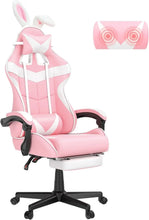 Load image into Gallery viewer, Light Blue Gaming Chair with Footrest,Lovely Cute Bunny Computer Gamer Chair,Kawaii Desk Chair
