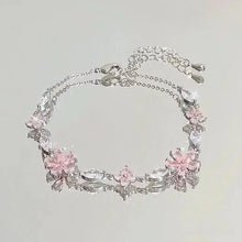 将图片加载到图库查看器，Shiny Pink Crystal Cherry Blossom Bracelets For Women Girls Sweet Moon Bow Flowers Zircon Bracelet Party Aesthetic Jewelry
