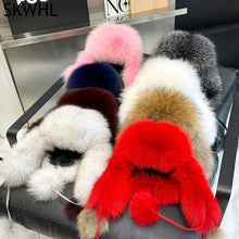 Load image into Gallery viewer, 2025 100% Real Fox Fur Hats Women's Russian Ushanka Aviator Trapper Snow Skiing Hat Caps Earflap Winter Raccoon Fur Bomber Hat

