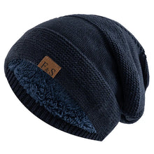 将图片加载到图库查看器，New Unisex Slouchy Winter Hats Add Fur Lined Men And Women Warm Beanie Cap Casual Label Decor Winter Knitted Hats
