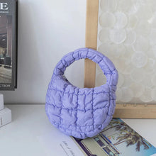 Load image into Gallery viewer, Fashion Mini Puffer Tote Bag Quilted Circle Phone Purse Elegant Purple Soft Nylon Padded Key Pouch Simple Trend Handbag
