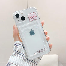 Load image into Gallery viewer, Transparent Cute Heart Pattern Phone Cases For iPhone 13 14 Pro Max Simple Luxurious Love Gradient Silicon Wallet Cover Card Holder Shockproof Bumper Protective Cover
