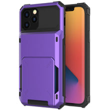 Load image into Gallery viewer, Blue Men Card Holder Hidden Pocket Phone Case Dual Layer Bumper Armor Protective Cover For iPhone 14 13 Pro Max 13 Mini 13 Pro Card Slots Wallet Case Cover Slide Armor Wallet Card Slots Holder for iPhone 13
