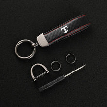 Load image into Gallery viewer, Leather Carbon Fiber Car Rings Keychain Zinc Alloy Keyrings For Hyundai Tiburon Coupe T Logo car Accessories
