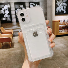 将图片加载到图库查看器，Simple Clear Silicone Wallet Case for iPhone 14 13 12 11 Pro XS Max X XR Shockproof Lens Protection Card Cover Shockproof Soft Bumper Clear Case Classic Stylish Case
