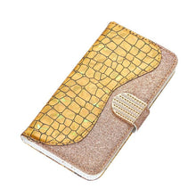 Load image into Gallery viewer, Glitter Leather Case For iPhone 11 12 13 14 Pro XR XS Max Alligator Flip Case Cover For iPhone SE Glitter Matching Texture Horizontal Flip Leather Case with Card Slots &amp; Holder &amp; Wallet Phone Accessories
