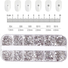Load image into Gallery viewer, 12 Grids Mixed Nail Rhinestones - SS6-SS30 Flat-Back Glass Gems for Nail Art
