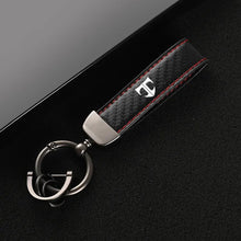 Load image into Gallery viewer, Leather Carbon Fiber Car Rings Keychain Zinc Alloy Keyrings For Hyundai Tiburon Coupe T Logo car Accessories
