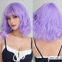 将图片加载到图库查看器，Short Wavy Wine Red Synthetic Wigs for Women Curly Lolita Wigs With Bangs Shoulder Length Wigs Natural Looking Daily Cosplay
