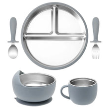 Load image into Gallery viewer, 5PCS Baby Feeding Set Stainless Steel Plates with Silicone Sucker
