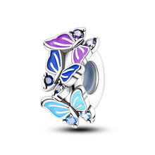 将图片加载到图库查看器，100% 925 Sterling Silver Rainbow Zircon Butterfly Dragon Silicone Stopper Charms - Colorful Beads for DIY Bracelets, Customizable Jewelry for All Occasions
