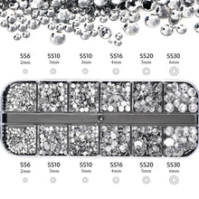 Load image into Gallery viewer, 2400+ Shiny Clear Crystal Nail Rhinestones - Mixed Sizes &amp; Shapes Flatback Gems
