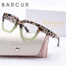 将图片加载到图库查看器，BARCUR Large Fashionable Frame Pink Reading Glasses for Women – Stylish Square Thick Frame Eyewear with Multi-Degree Options for Men &amp; Women – Lightweight Blue Light Blocking Computer Glasses with White Gift Box for Home Office &amp; Study
