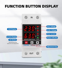 Load image into Gallery viewer, Dual Display 40A 63A 230V Din Rail Adjustable digital Over Under Voltage Relay Surge Protector  Limit Over Current Protection
