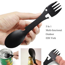 将图片加载到图库查看器，Outdoor Survival Tools 5 in 1 Camping Multi-functional EDC Kit Practical Fork Knife Spoon Bottle/Can Opener
