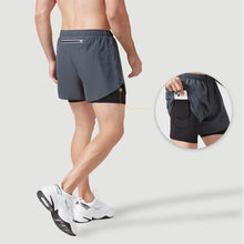 Load image into Gallery viewer, Men’s 2-in-1 Running Shorts – Quick-Dry Double Layer Gym Shorts for Training, Workout &amp; Bodybuilding (Black)
