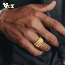 将图片加载到图库查看器，Vnox 11mm Watch Band Shaped Ring for Men, Gold Color Stainless Steel Punk Finger Band, Rock Gothic Hiphop Boy Jewelry
