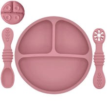 Load image into Gallery viewer, Silicone Baby Sucker Plate &amp; Rice Spoon Set Cute Cartoon Tableware
