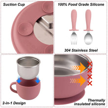 Load image into Gallery viewer, 5PCS Baby Feeding Set Stainless Steel Plates with Silicone Sucker
