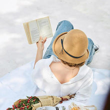 将图片加载到图库查看器，Classic Style Straw Hat Women Foldable Traveling Summer Women's Big Sun Hat Vintage Design Wide Side Straw Hat Female Summer Beach Hat Holiday Party Cap 56-58CM
