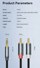将图片加载到图库查看器，Toocki Jack 3.5 to 2 RCA Aux Cable 3.5mm Jack to 2RCA Male Splitter Audio Wire for TV PC Amplifier Home Theater DVD Speaker Cord
