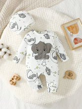 Load image into Gallery viewer, 2 PCS Baby Romper with Hat Set Long Sleeve Elephant Embroidery Outfit for Boys &amp; Girls 0–2 Years
