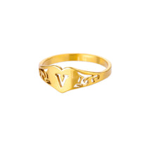 Load image into Gallery viewer, Fashion Hollow Initial Letter Heart Rings For Women Gold Color Stainless Steel A-Z Letter Ring Aesthetic Wedding Jewelry Gift
