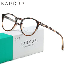 将图片加载到图库查看器，BARCUR Simple Men’s Presbyopia Glasses Comfortable Lightweight Leopard Pattern PC Anti-Slip Round Frame Transparent Acrylic Lenses for Women’s Reading Glasses
