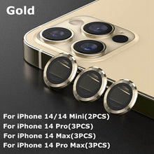 Load image into Gallery viewer, 9H Tempered Glass Camera Cover Screen Protector Metal Ring Decoration Accessories For iPhone 14 13 Pro Max Metal Camera Lens Ring Glass Camera Lens Protectors for iPhone 14 13mini 13pro 14plus 14pro Camera Film
