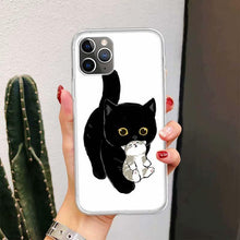 将图片加载到图库查看器，Black Cat Cartoon Cute For Iphone 11 13 14 Pro Max 12 Mini Phone Case X Xs Xr 6 6s 8 7 Plus Se 5 5s Cover Cute Funny Aesthetic Cat Design Pattern Silicone Soft Phone Case
