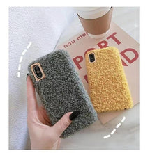Load image into Gallery viewer, Fashion Teddy Plush Soft Phone Case for iPhone 13 12 11 Pro Max XS Max XR X SE Furry fluffy Warm Cover for iPhone 6 7 8 Plus Furry Plush Design Soft Silicone Bumper Fashion Fluffy Fur Warm Protective Back Cover
