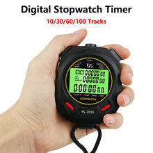 Load image into Gallery viewer, Digital Sports Stopwatch Timer 10/30/60/100 Tracks Luminous Stopwatch Professional Chronograph Counter Outdoor Training Timer

