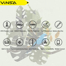 Load image into Gallery viewer, VINSA T1161 Graphics Drawing Tablet Ultra-thin Stylus 8 Pen Nibs Art Creation Sketch with 8192 Levels Pressure Battery-free
