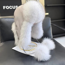 Load image into Gallery viewer, 2025 100% Real Fox Fur Hats Women's Russian Ushanka Aviator Trapper Snow Skiing Hat Caps Earflap Winter Raccoon Fur Bomber Hat
