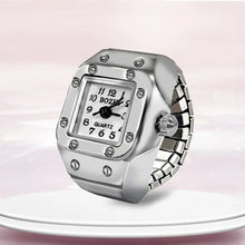 将图片加载到图库查看器，Vintage Punk Finger Watch Mini Elastic Strap Alloy Watches Couple Rings Jewelry Clock Retro Roman Quartz Watch Ring Women Girls

