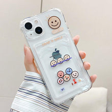 Load image into Gallery viewer, Transparent Cute Heart Pattern Phone Cases For iPhone 13 14 Pro Max Simple Luxurious Love Gradient Silicon Wallet Cover Card Holder Shockproof Bumper Protective Cover
