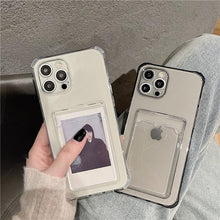 将图片加载到图库查看器，Transparent Card Slot Holder Case for iPhone 13 11 12 14 Pro Max Mini Clear Shockproof Soft Wallet Cover Clear Phone Case with Card Holder Slim Protective Soft Shock Absorbing Case with Card Holder

