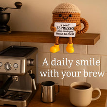 将图片加载到图库查看器，Funny Crochet Emotional Support Coffee Doll With Card Desktop Ornament Handmade Knitted Coffee Dolls Christmas Gifts Home Decor
