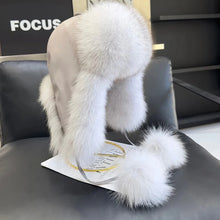 Load image into Gallery viewer, 2025 100% Real Fox Fur Hats Women's Russian Ushanka Aviator Trapper Snow Skiing Hat Caps Earflap Winter Raccoon Fur Bomber Hat
