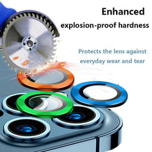 Load image into Gallery viewer, Colorful Design Round Ring Metal Alloy HD Glass For iPhone 13 12 11 Pro Max Camera Lens Protectors Luminous Camera Ring Glass for iPhone11 Pro max 13mini 13pro Protective Film
